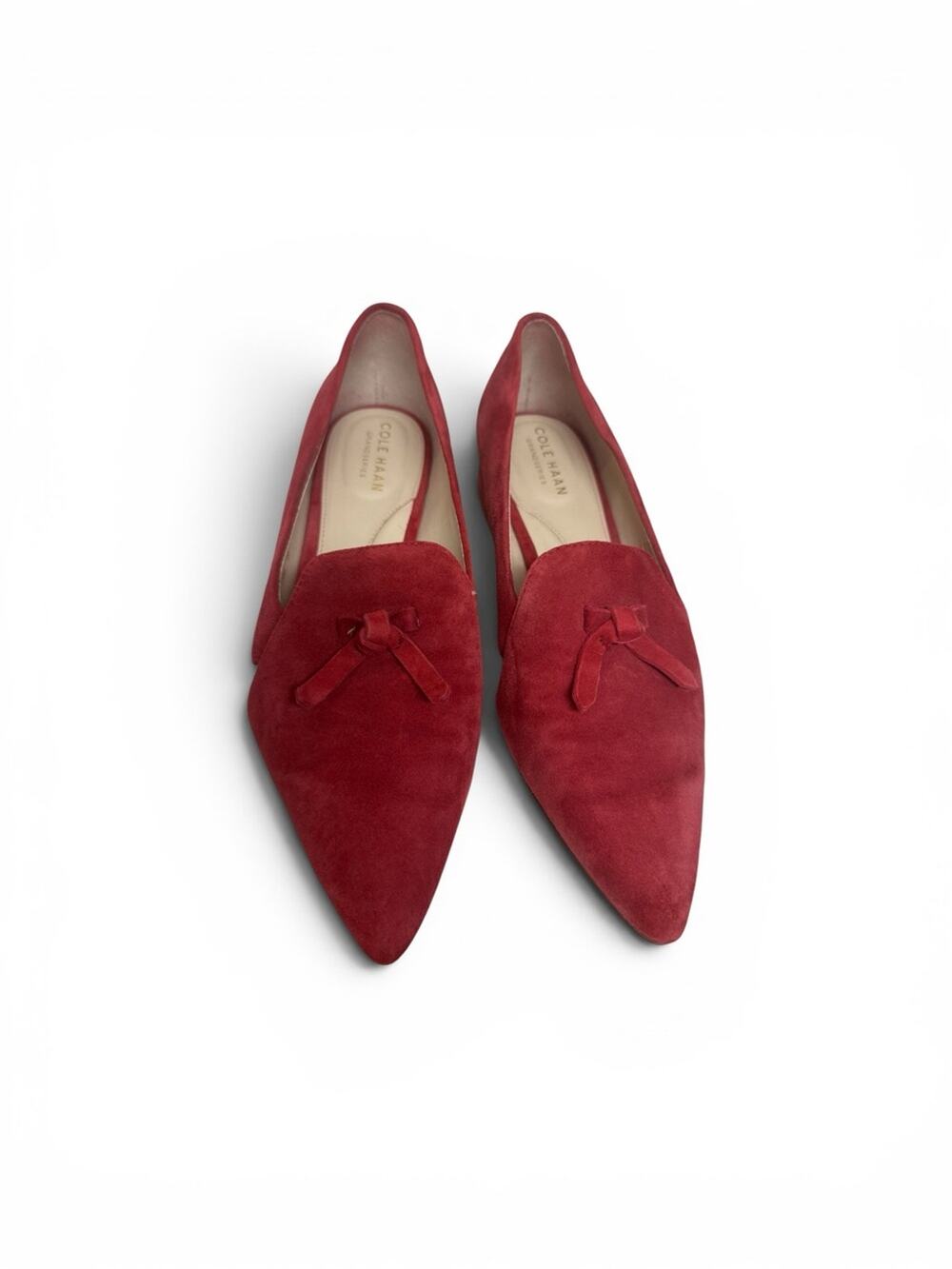 Cole Haan Red Suede Pointed Toe Bow Skimmer cutout loafer 7b Light Academia